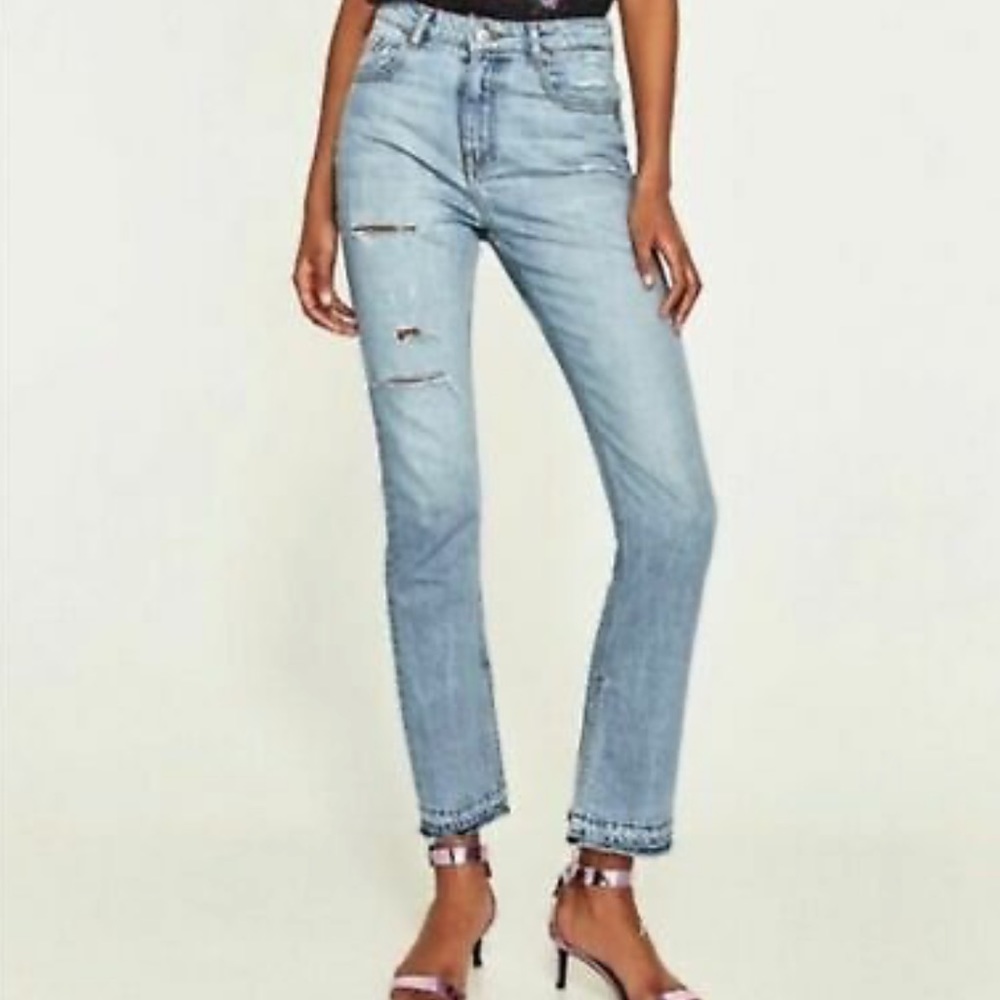 High Rise Straight Open Hem Jeans